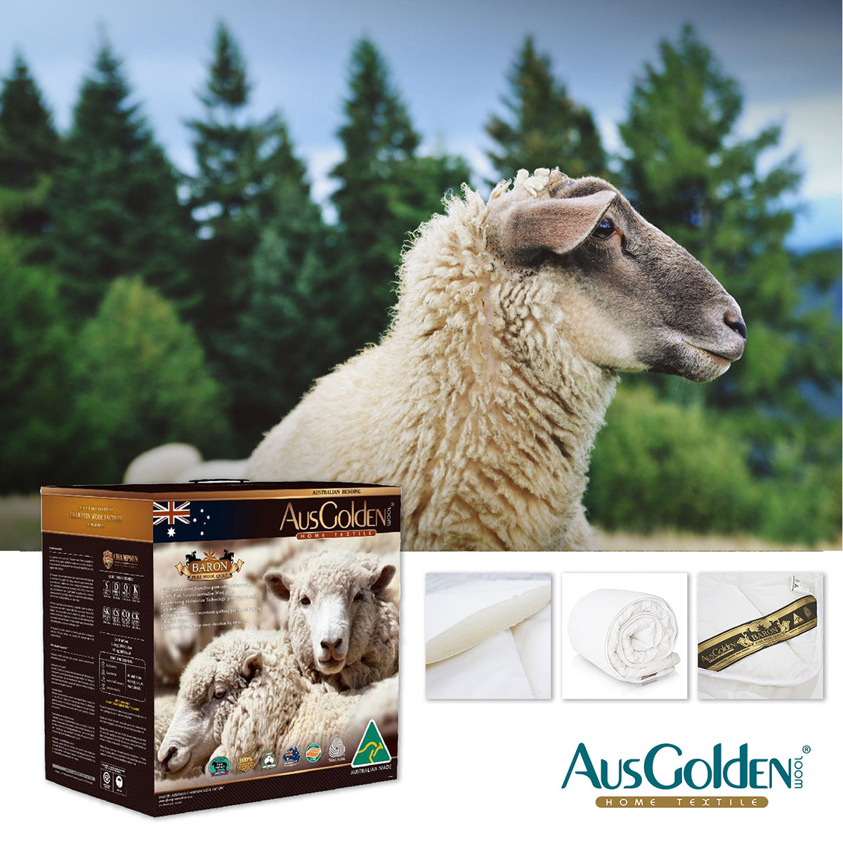 AusGolden™ Baron Australian All Seasons Wool Quilt 350GSM